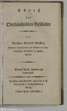 Vierten Theils Zweites und letztes Heft