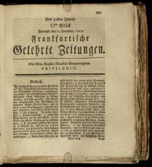 CItes Stück Freytags, den 18. December, 1767. - CIVtes Stück Dienstags, den 29. December 1767.