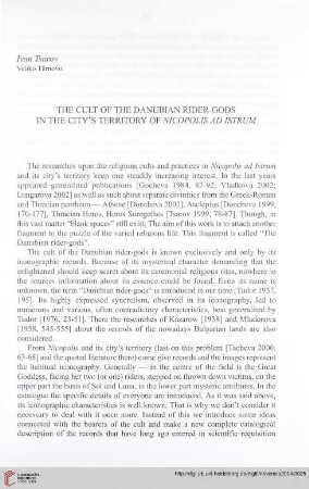 15: The cult of the Danubian rider-gods in the city's territory of Nicopolis ad Istrum