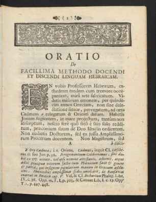 Oratio De Facillima Methodo Docendi Et Discendi Linguam Hebraicam.