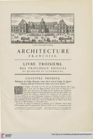 Livre troisième: des principaux edifices du quartier du Luxembourg