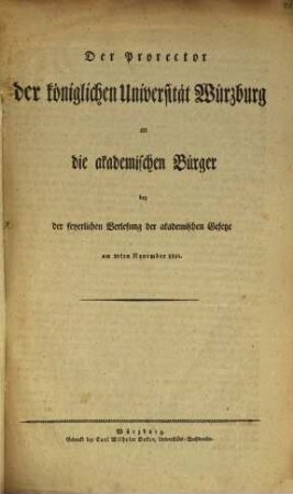 An die akademischen Bürger bey der feyerlichen Verlesung der akademischen Gesetze am 30. Nov. 1824