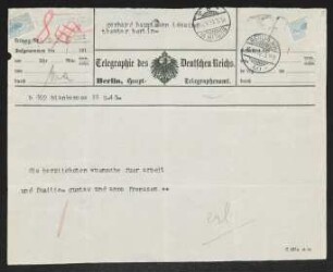 Brief von Gustav Frenssen und Anna Frenssen an Gerhart Hauptmann