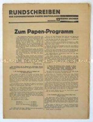 Rundschreiben der KPD Sachsen u.a. zum Programm der Papen-Regierung, mit Pressespiegel