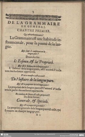 De La Grammaire En General. Chapitre Premier