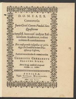 Controversas Iuris Civil. Canon. Feudal. Sax. Quaestiones