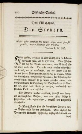 Das VIII Capitel. Die Steuern.