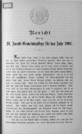 Bericht über die St. Jacobi Gemeindepflege für das Jahr 1901.