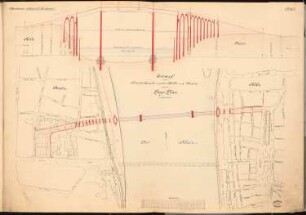 Straßenbrücke Köln-Deutz Schinkelwettbewerb 1892: Lageplan; Längenprofil 1:1000