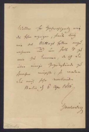 Brief des Staatskanzlers Fürst von Hardenberg - Einladung zum Mittagessen