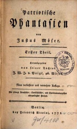 Patriotische Phantasien, Erster Theil