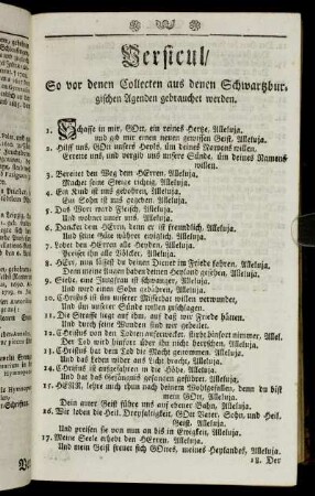 Versicul/ So vor denen Collecten aus denen Schwartzburgischen Agenden gebrauchet werden.