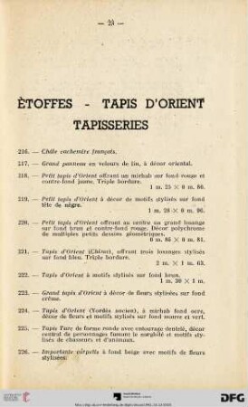 Ètoffes - Tapis d'orient - Tapisseries (Nr. 216-240)