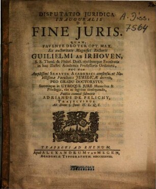 Disputatio Iuridica Inauguralis De Fine Iuris