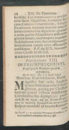 Programma XIII. De Triumpho Christi