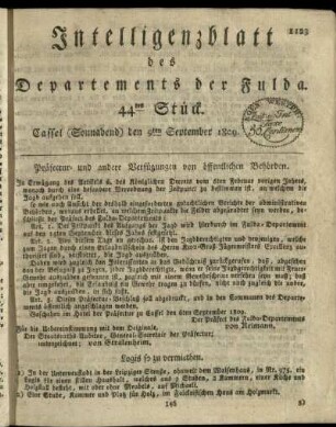 44tes Stueck, (Sonnabend) den 9ten September 1809