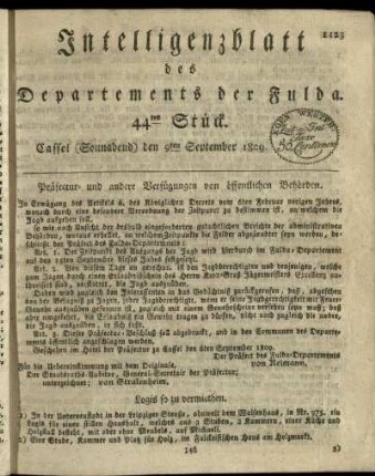 44tes Stueck, (Sonnabend) den 9ten September 1809
