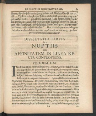 Dissertatio Tertia De Nuptiis Ob Affinitatem In Linea Recta Controversis