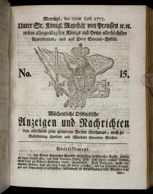 No. 15. Montags, den 10ten April 1775