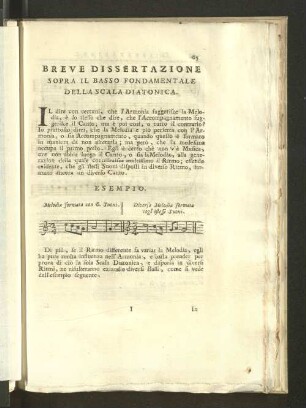 Breve Dissertazione sopra il basso fondamentale della Scala Diatonica.