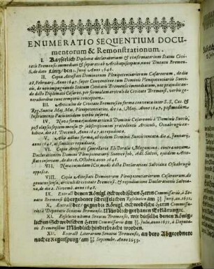 Enumeratio Sequentium Documentorum & Remonstrationum.