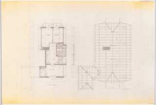 Garten Schwebes, Berlin-Dahlem: Wohnhaus Grundriss Obergeschoss und Sparrenlage (Zeichnung des Architekten)