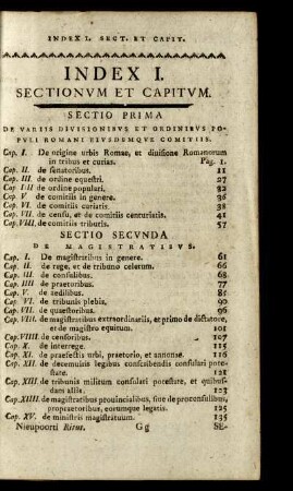 Index I. Sectionum Et Capitum.