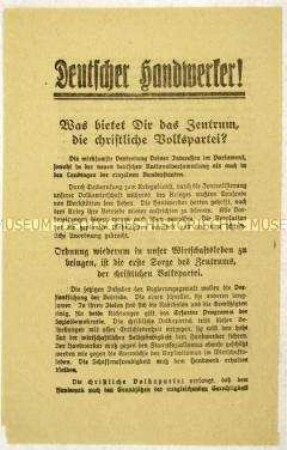 Aufruf der Zentrumspartei an Handwerker zur Wahl der Nationalversammlung 1919