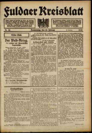 Erste Ausgabe vom Donnerstag, den 28. Februar 1918.