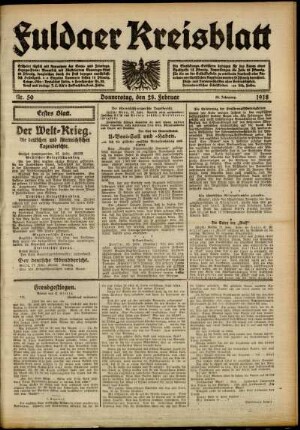 Erste Ausgabe vom Donnerstag, den 28. Februar 1918.