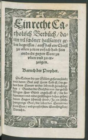 Ein recht Catholisch Betbuch/ ...