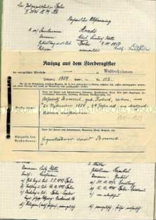 Mappe mit Original-Urkunden und Fotokopien zur Abstammung einer Familie - Familienkonvolut