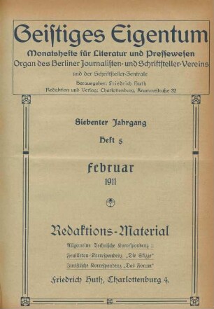 Heft 5 (Februar 1911)