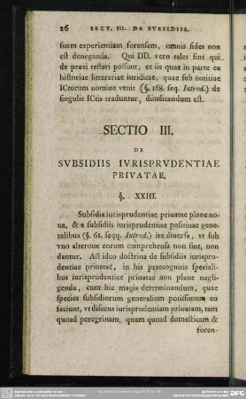 Sectio III. De Subsidiis Iurisprudentiae Privatae