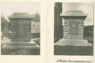 Steindenkmal auf dem Friedhof für die bei Warneton gefallenen Angehörige des Königl. Bayr. 25. Infanterie-Regiments und des Königl. Württ. III. Bataillon des Reserve-Regiment Nr. 122