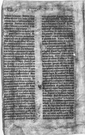 Textseite der 42zeiligen Bibel : Biblia. Blatt 2v (fol. 26v) der 42zeiligen Bibel. Mainz: J. Gutenberg, um 1452/1455. Dreifarbendruck auf Pergament, ca. 36,5 x 24,5 cm; Dresden: SLUB Ink.1068