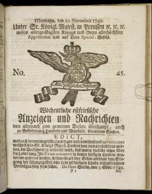 No. 45. Montags, den 10 Novembris 1749.