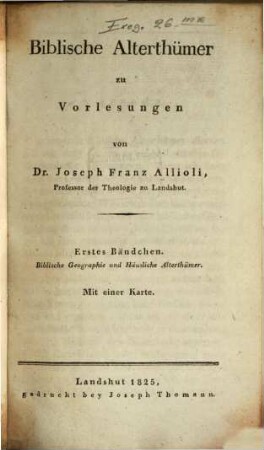 Biblische Alterthümer zu Vorlesungen, 1. Biblische Geographie und häusliche Alterthümer