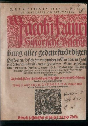 Relationis historicae semestralis continuatio : Jacobi Franci historische Beschreibung der denckwürdigsten Geschichten ..., 1627,Fastenmeß