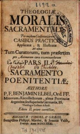 Theologia moralis sacramentalis Tripartita. 2. 1731