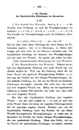 C. Die Wurzeln der biquadratischen Gleichungen im allgemeinen. § 62.