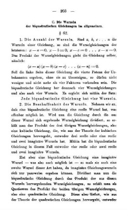 C. Die Wurzeln der biquadratischen Gleichungen im allgemeinen. § 62.