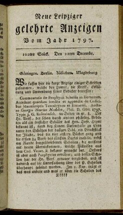 102tes Stück. Den 22ten Decembr.