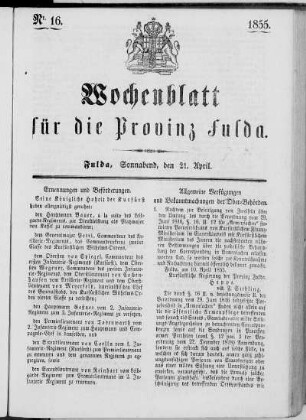 Nr. 16, Ausgabe vom 21. April 1855