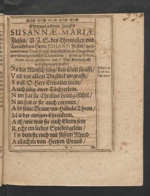 Ehrengedächtnis Jungfer Susannae-Mariae Flessin/[...]