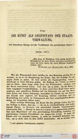 Über die Kunst als Gegenstand der Staatsverwaltung