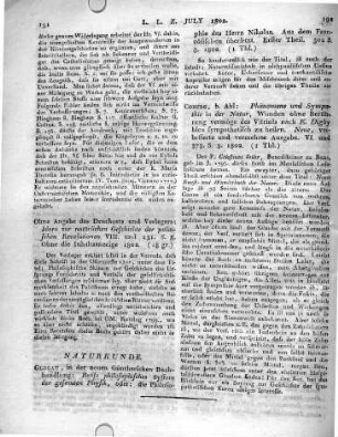 Coburg, b. Ahl: Phänomene und Sympathie in der Natur, Wunden ohne Berührung vermöge des Vitriols nach K. Digby blos sympathetisch zu heilen. Neue, verbesserte und vermehrte Ausgabe. VI. und 378 S. 8. 1802.