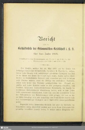 Bericht über die Geschäftsstelle der Oekonomischen Gesellschaft i. K. S. für das Jahr 1895