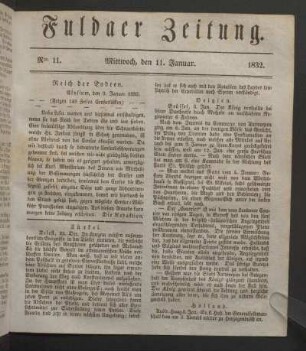 Mittwoch, den 11. Januar. 1832