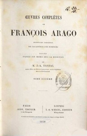 Oeuvres complètes de François Arago, 10. Mémoires scientifiques ; 1